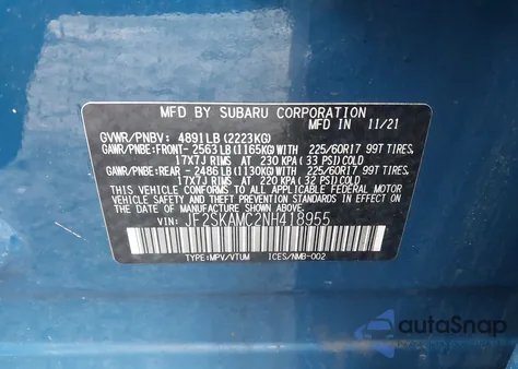 2022 Subaru Forester Wilderness из США, поврежденный, VIN JF2SKAMC2NH418955